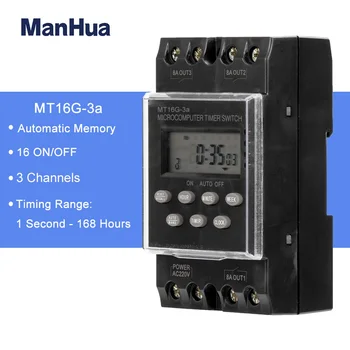 Электронный программируемый переключатель времени Manhua AC 220V 25A от 1 минуты до 168 часов, 3 канала цифрового автоматического таймера, крепление на Din-рейку
