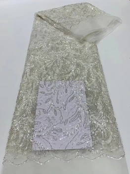 Свадебная кружевная ткань из белого бисера, роскошные хрустальные бусины ручной работы Для свадебных платьев 2023, Высококачественный Французский тюль, сетка с пайетками.