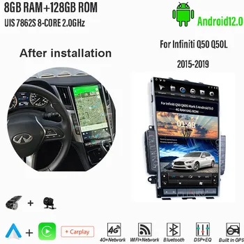Clunko Для Infiniti Q50 Q50L 2015-2019 Android Автомобильное Радио Стерео Экран Tesla Мультимедийный Плеер Carplay Auto 8G + 256G 4G GPS