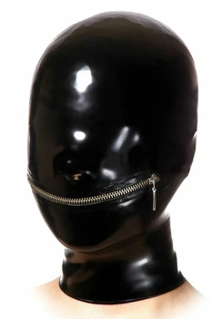 Латексный капюшон, резиновая маска, черные открытые ноздри, сексуальные костюмы для косплея на Хэллоуин для мужчин и женщин с застежкой-молнией для рта