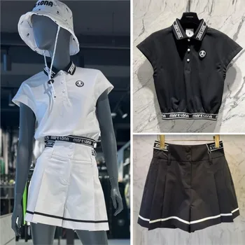 Женский комплект для гольфа с открытыми плечами, быстросохнущая Повседневная футболка с коротким рукавом, универсальная плиссированная юбка для гольфа